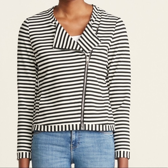 PREMISE Striped Moto Jacket Black & White Size 8 NEW - Picture 1 of 7